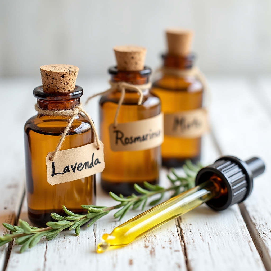 Flacone in vetro con idrolato di rosmarino appena distillato