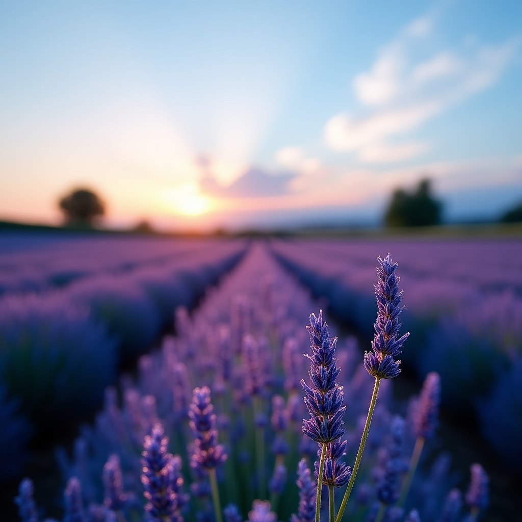 Campo di lavanda in piena fioritura con fiori viola intenso