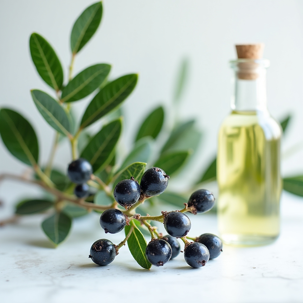 Rami di mirto con foglie lucide e bacche scure