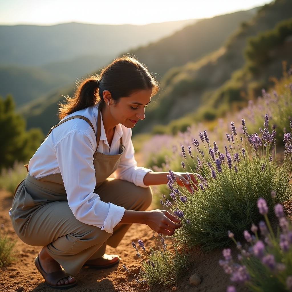 Raccolta di piante aromatiche mediterranee in campo