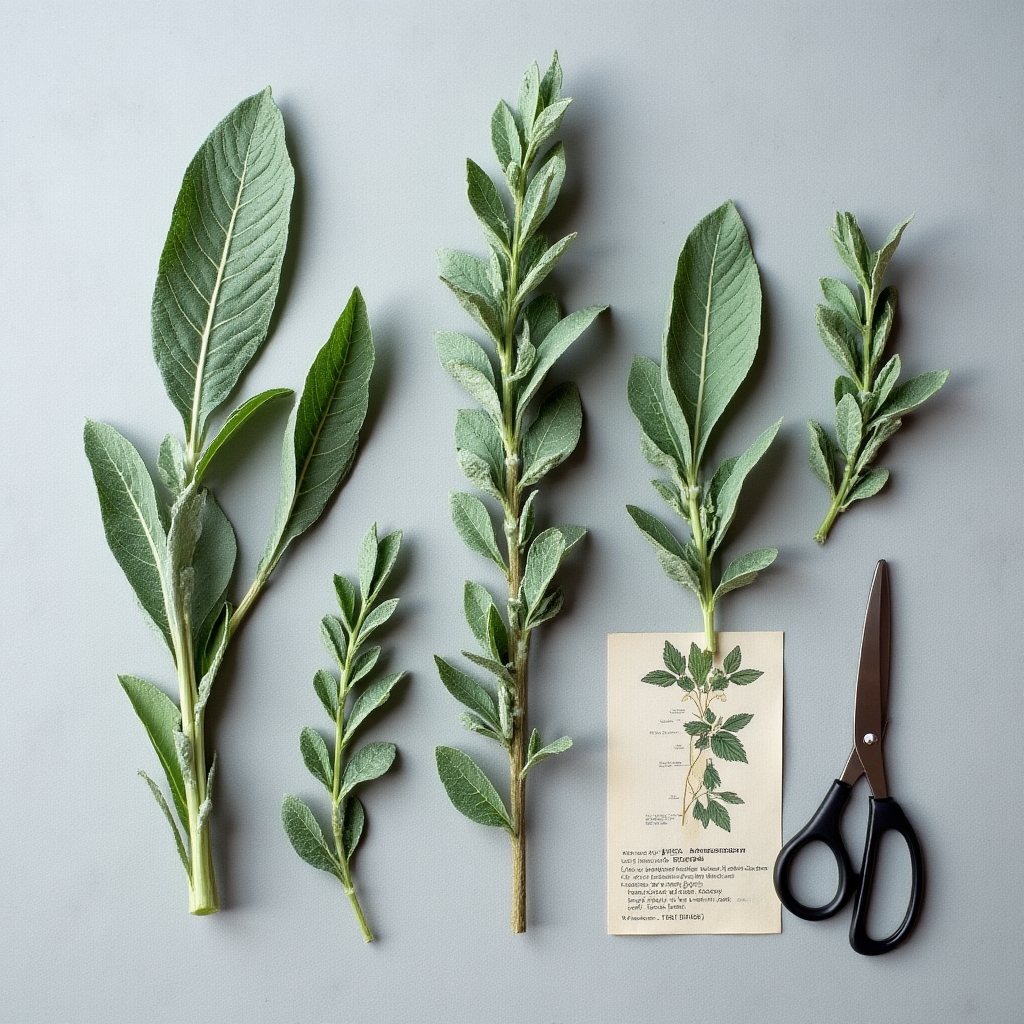 Foglie di salvia appena raccolte su superficie di legno